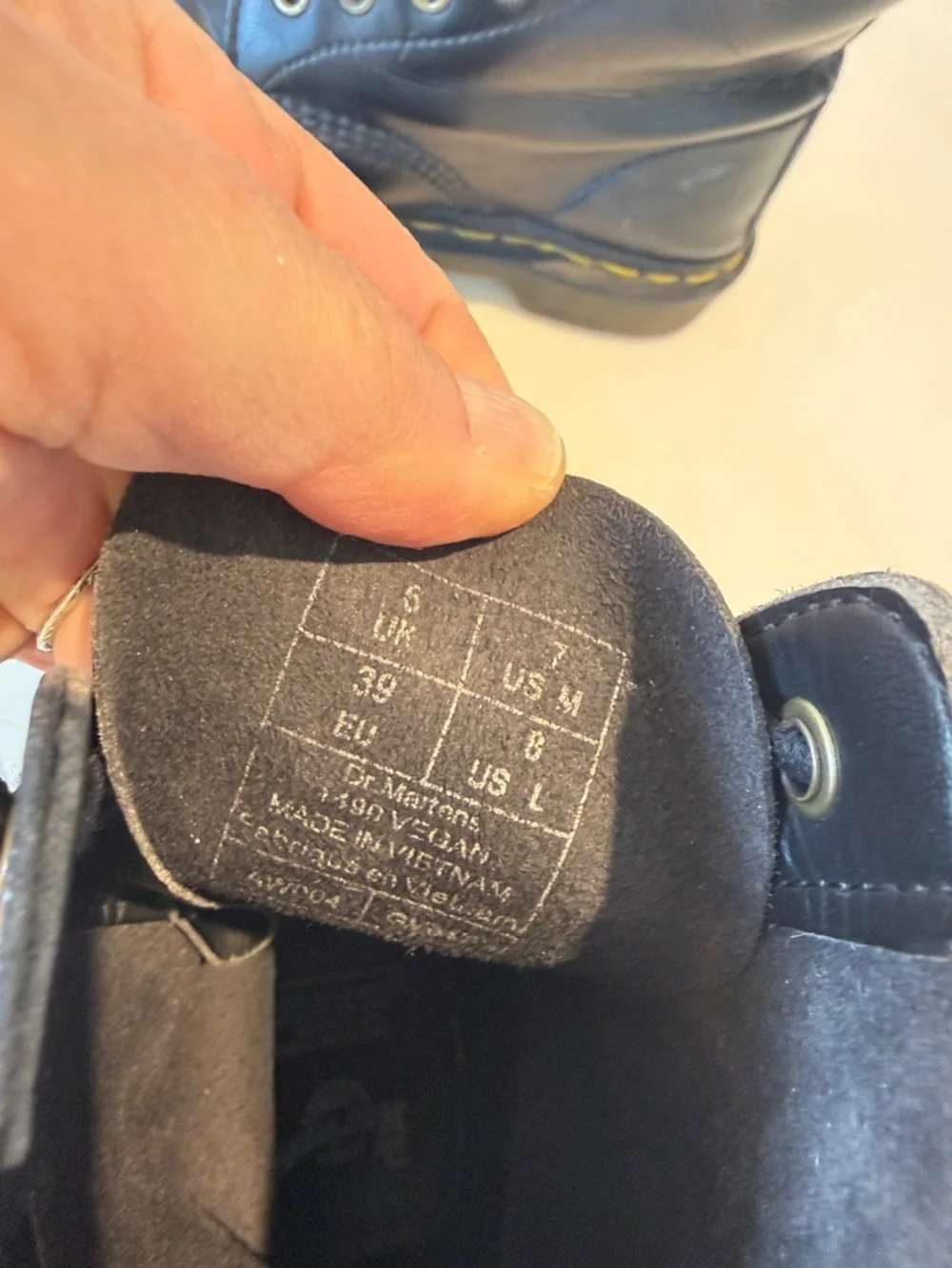 Doc Marten Black Leather Lace-Up Combat Boots with Yellow Stitching 8 - Picture 15 of 15